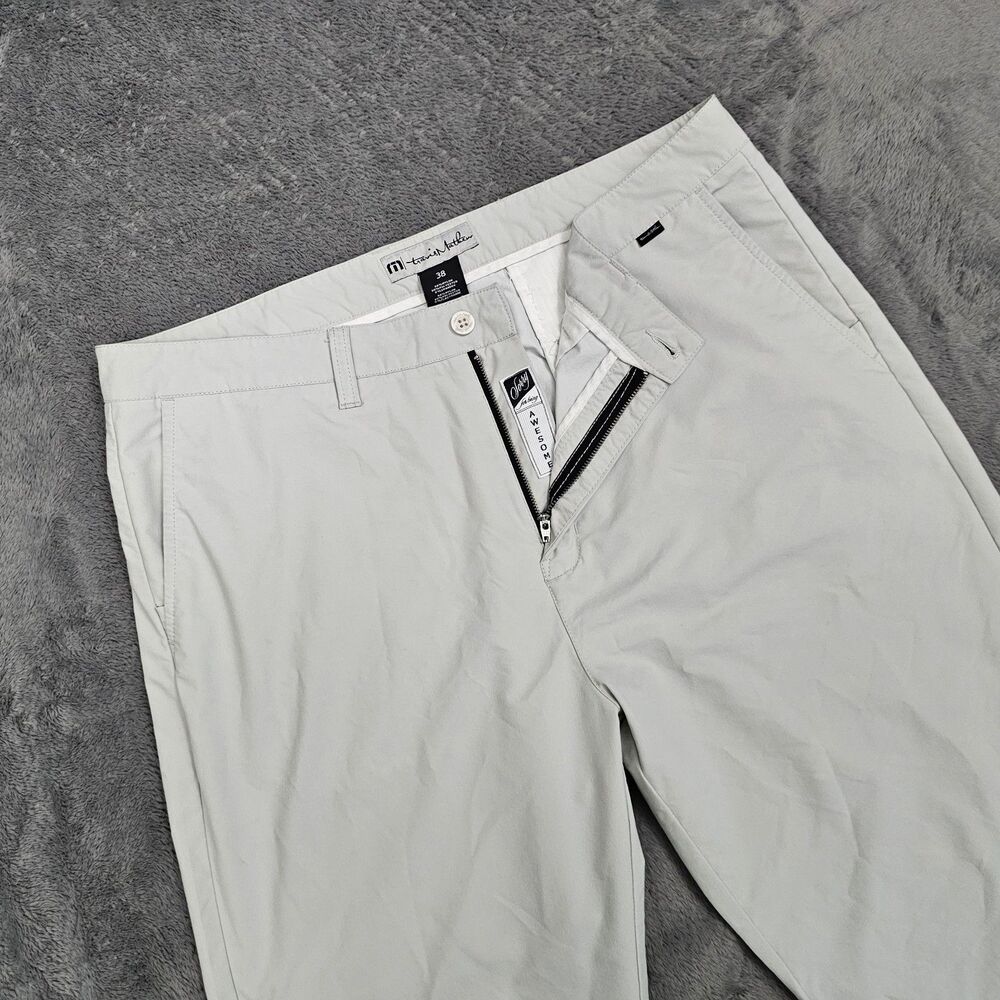 TRAVIS MATHEW Performance Golf Pants Men 38 Chino Khaki‎ Stretch Flat Front Gray